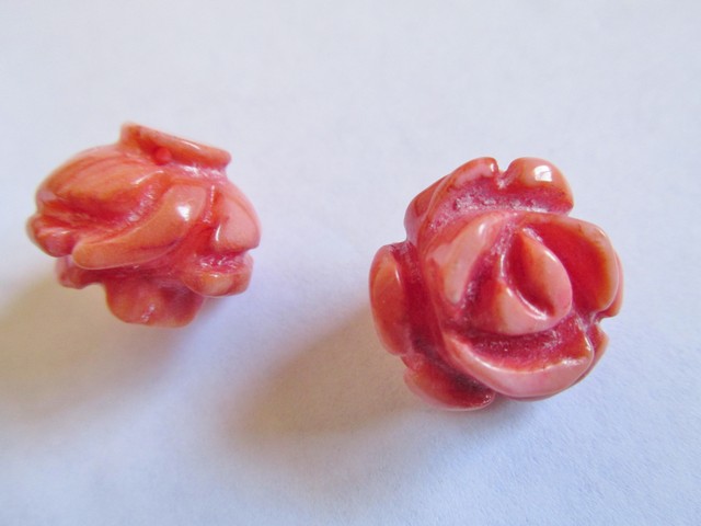 (image for) Salmon coral carved rose bead #FL4